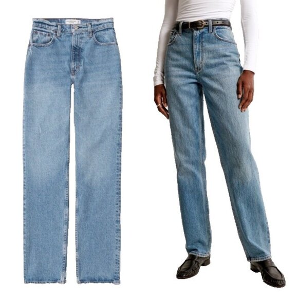 Abercrombie & Fitch Ultra High Rise 90s Straight Jeans Size 0/25 Curve Love - Picture 1 of 11